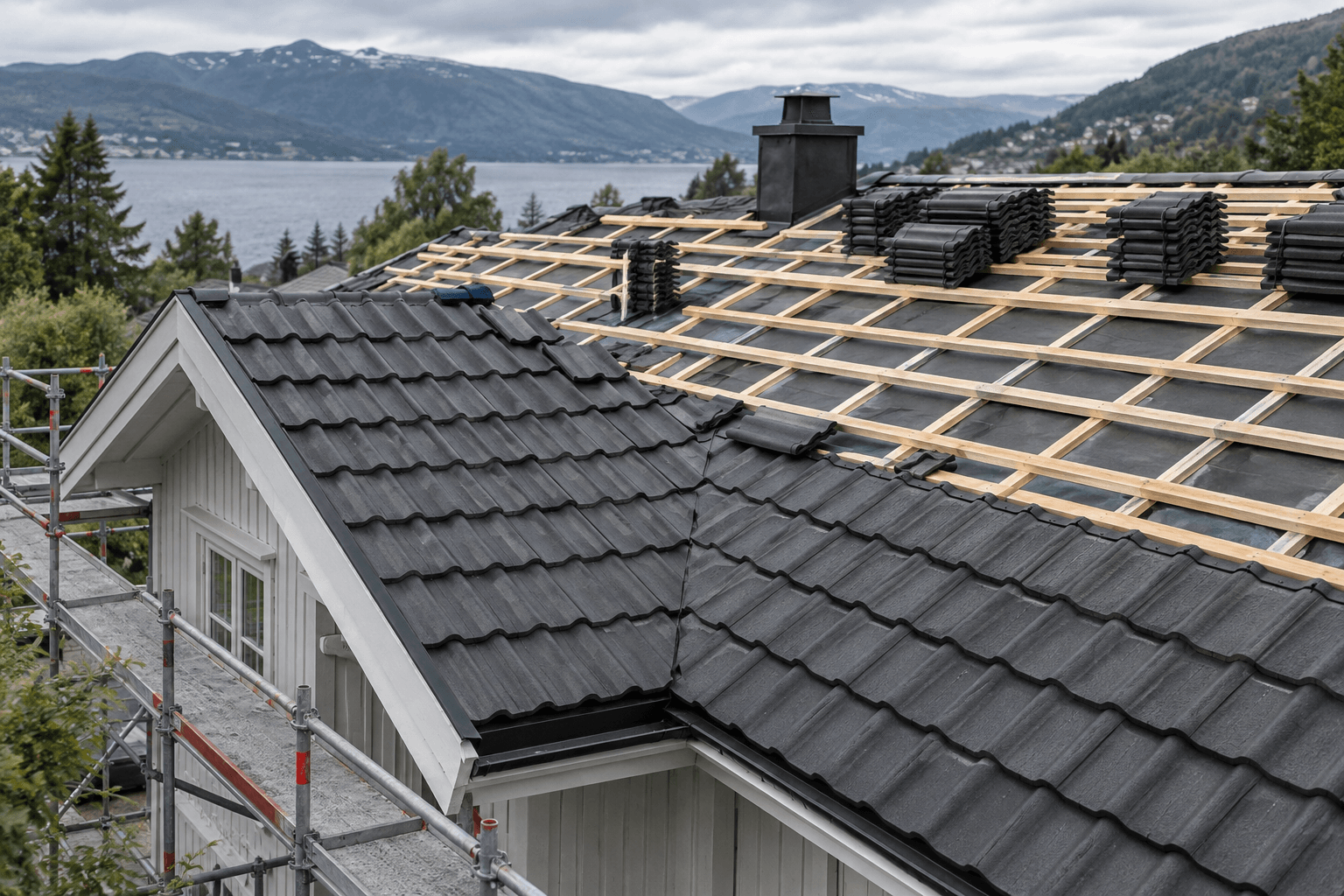 Takbytte med ny takstein, lekter og undertak
